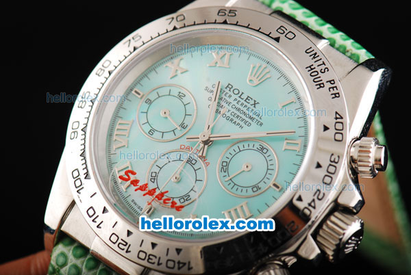 Rolex Daytona Automatic Movement MOP Dial with Roman Markers and Green Leather Strap - Click Image to Close